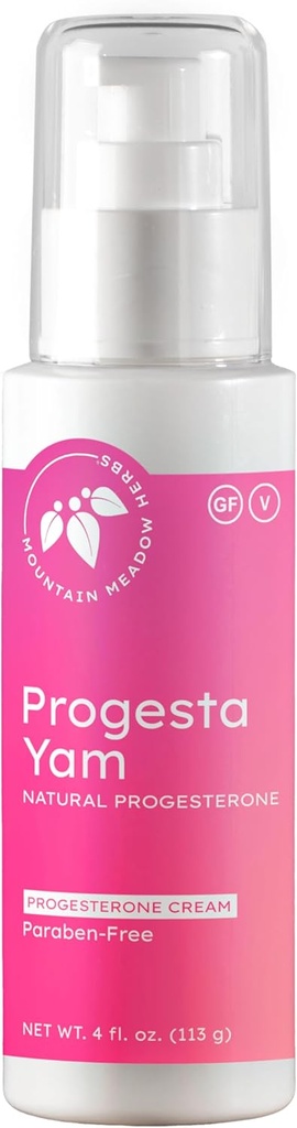 Mountain Meadow Herbs Progesta-Yam Creme – Bioidentisk Progesteron fra Wild Yam – Menopause & Perimenopause Hormon Support – lege utviklet, 3. part testet, ikke-GMO, 4oz