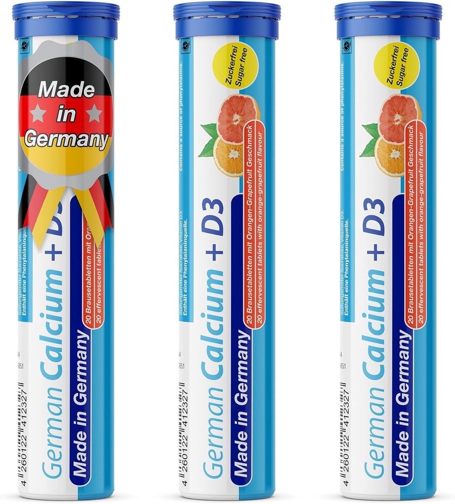 Niemiecki Wapń + Witamina D Napoje Effermuscent Tablets 60 Słupki Orange- Grapefruit Flavour - 500 mg Wapń, 2,5 μg Witamina D3 - T & D Pharma - Made in Germany