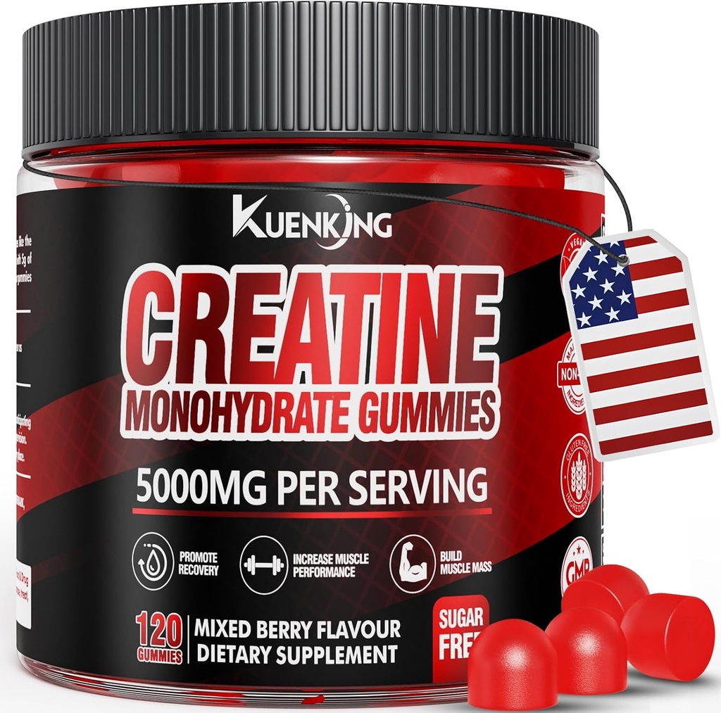 Creatine Monohydrate Gummies for Men & Women, Sugar Free Vegan Creatine Gummies 5g for Muscle Strength, Energy Boost, Pre Workout Supplements, Boost Focus & Endurance（120 Count）- Mixed Berry