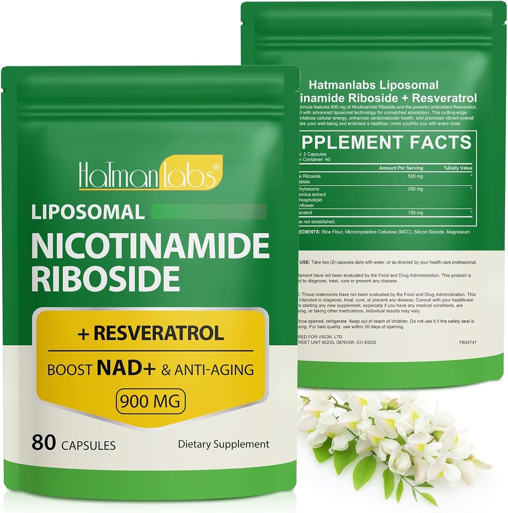 NAD Suplemento, NAD lipossomal+ Suplemento com Nicotinamida Riboside Resveratrol Suporte Saúde Celular, resistência e envelhecimento saudável - 80 Cápsulas