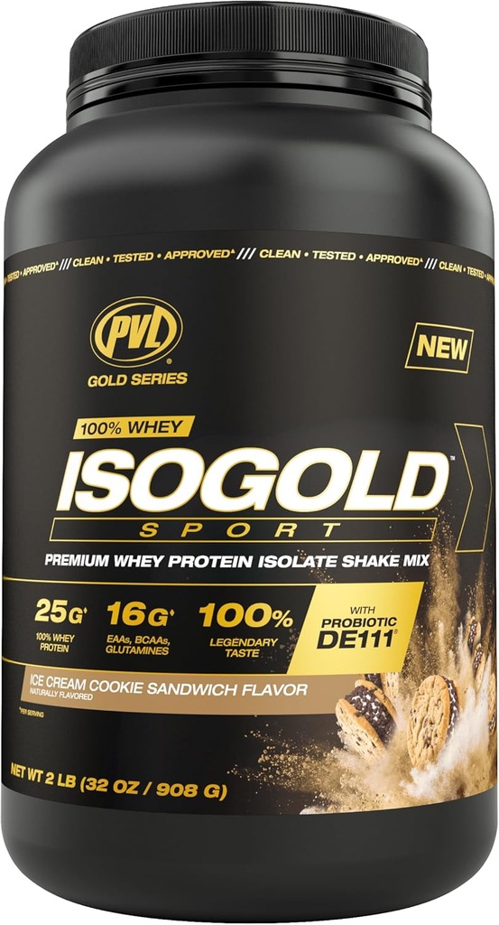 PVL 골드 시리즈 - 100 % Whey ISOGOLD 스포츠 - 프리미엄 Whey Protein Isolate Shake Mix - 2 LB - 아이스크림 쿠키 샌드위치