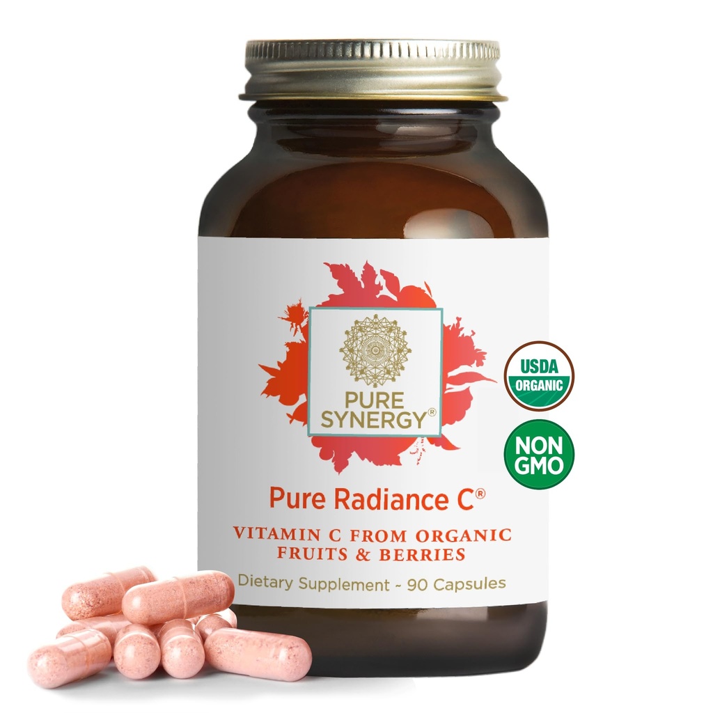 PURE SYNERGY Pure Radiance C | Organic Vitamin C Capsules | 100% Natural, Whole Food, Non-GMO Supplement with Organic Camu Camu | for Immune and Collagen Support (90 Capsules)