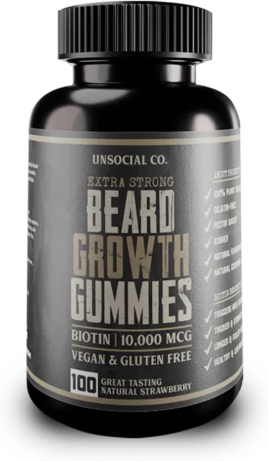 Unsocial Co. Extra forte croissance de la barbe vitamines Gummies de biotine 10000 MCG de promotion forte et épaisse croissance des cheveux pour les hommes