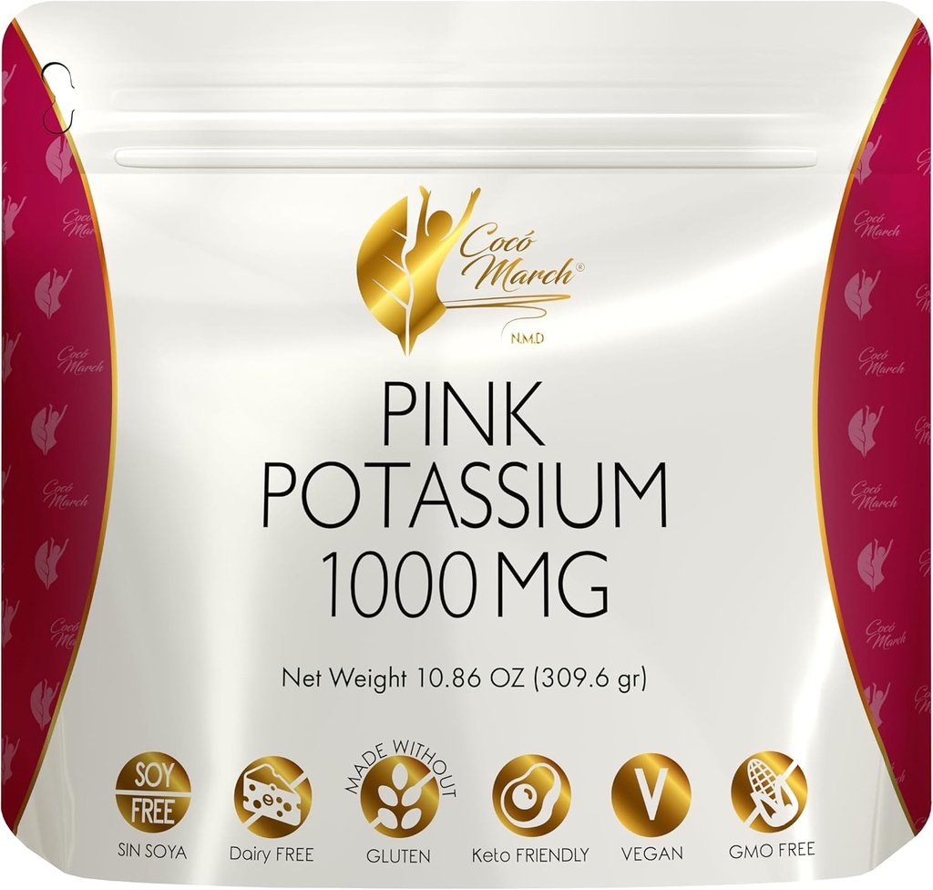 Cocó March N.M.D Pink Potassium Powder - 支持心脏健康,肌肉功能和骨质健康. Gluten Free,乳品自由,Non-GMO,Soy Free,Vegan,Keto Friendly - 10.86 Oz(309.6克)