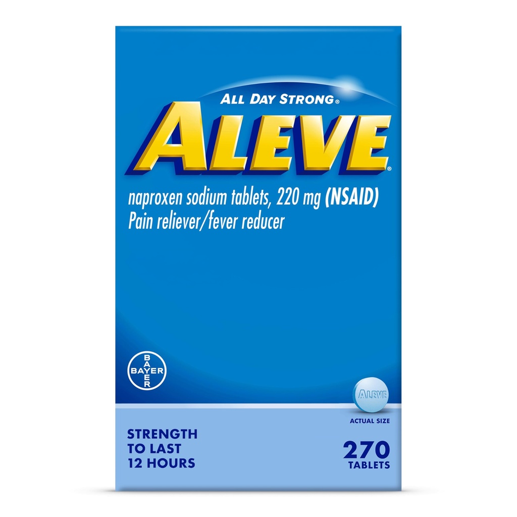 Aleve Pain Reliever & Fever Reducer Tablets, Naproxen Sodium, Headache, Back and Body Pain Relief Medicine, 270 Count