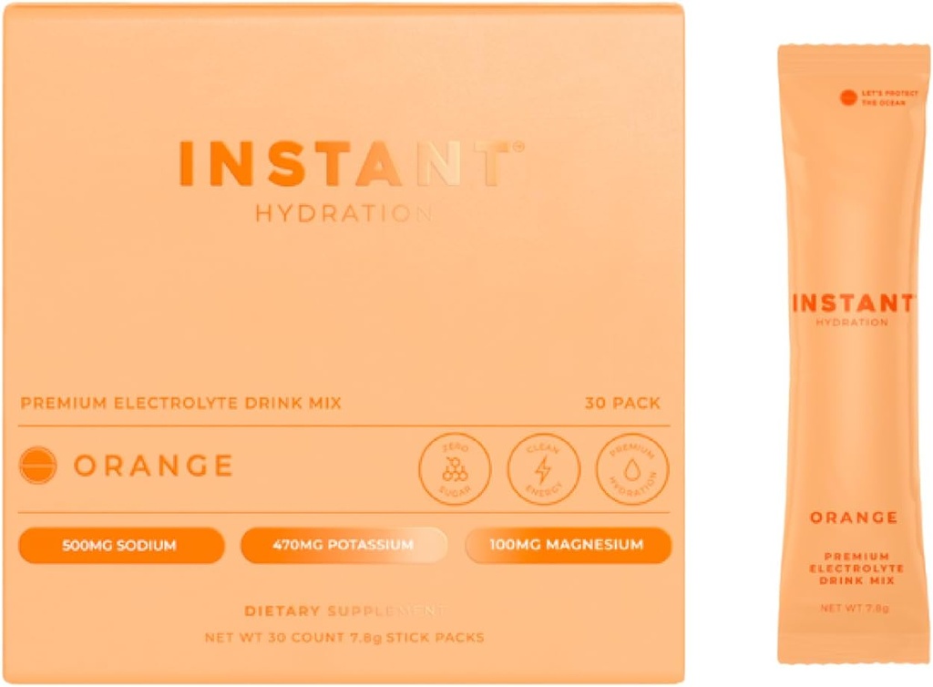 Idratazione istantanea Electrolytes Powder Packets - Citrus Orange Drink Mix - Zero Sugar - Keto, Vegan, Gluten-Free, Non-GMO - Boost Recovery, Brain Health, Muscle & Tissue Support- 30 Sticks