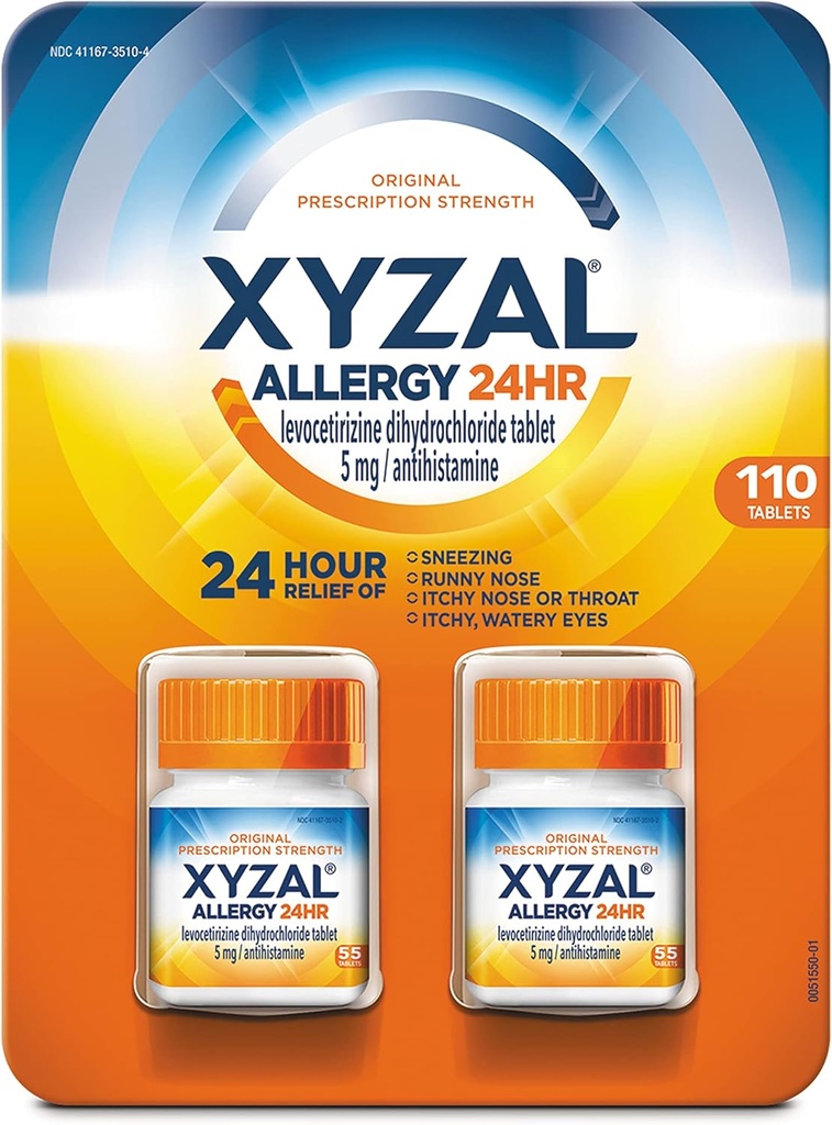 Xyzal Allergy Pillen, 24-uurs Allergy Relief, Original Prescription Strength,55 Tellen (pakket van 2)