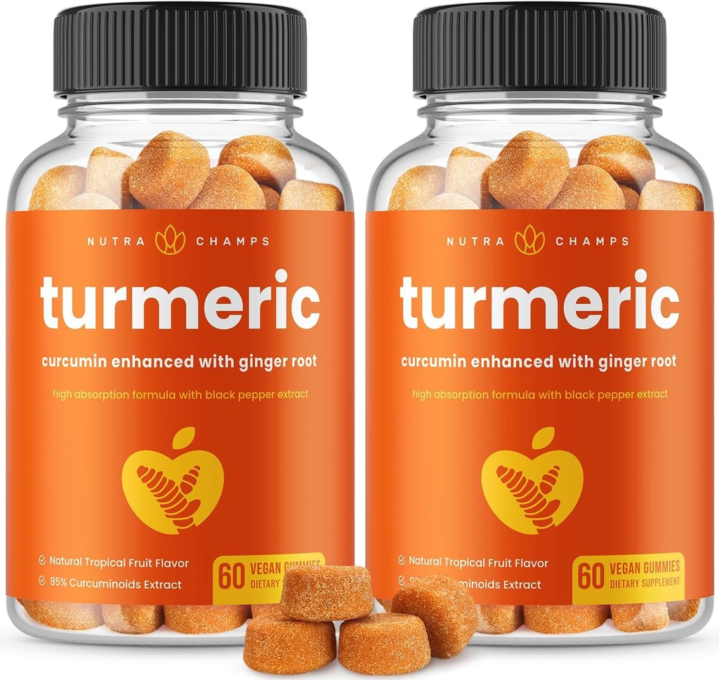 Gummies Turméricas para Adultos &amp; Niños con Ginger &amp; Black Pepper Extract tención 95% Curcuminoides ← Vegan Natural Curcumin Joint Support TEN 120 Tumeric Gummy Supplements (2-Pack)