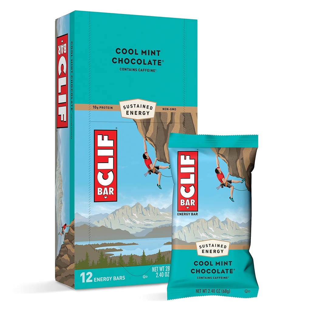 CLIF BARS - Energy Bars - Cool Mint Chocolate - Med koffein - Made with Organic Oats - Plant Based Food - Vegetarian - Kosher (2.4 Ounce Protein Bars, 12 Count) Packaging May Vary