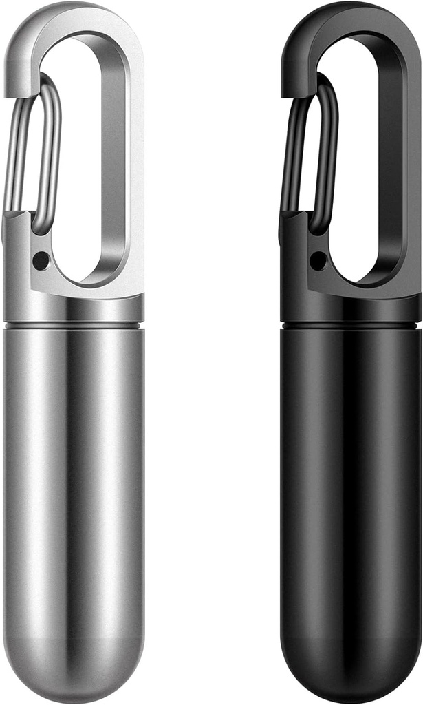 Vesici 2 Tcs Keychain Pill Case Tasku metallpillide hoidja meestele Mini veekindel reisikapslid Juhtum väike pudel konteiner välistingimustes reisi tasku rahakott, must ja lint, 7,8 Grams