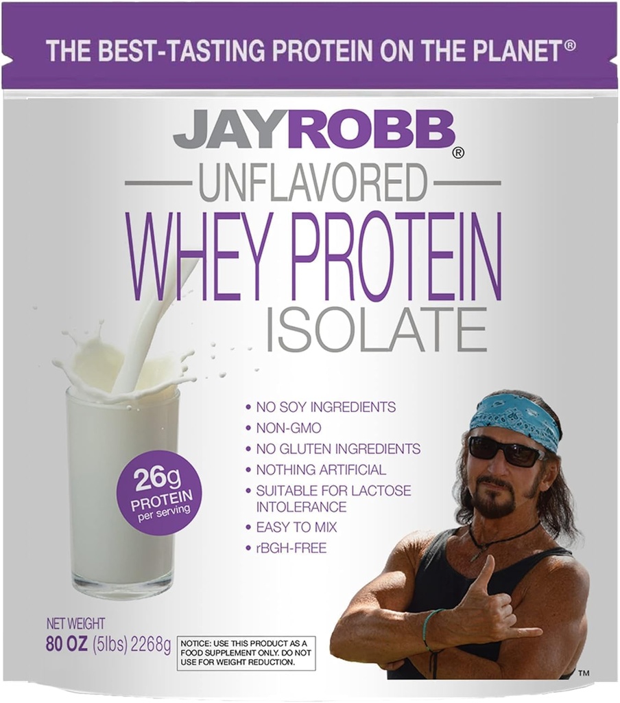Jay Robb Whey Isolate Protein Powder, Low Carb, Keto, 채식주의, 글루텐 무료, Lactose Free, No Sugar 추가, 아니 지방, 아니 Soy, 아무것도 인공, Non-GMO, 최고의 맛 (5 파운드, Unflavored)