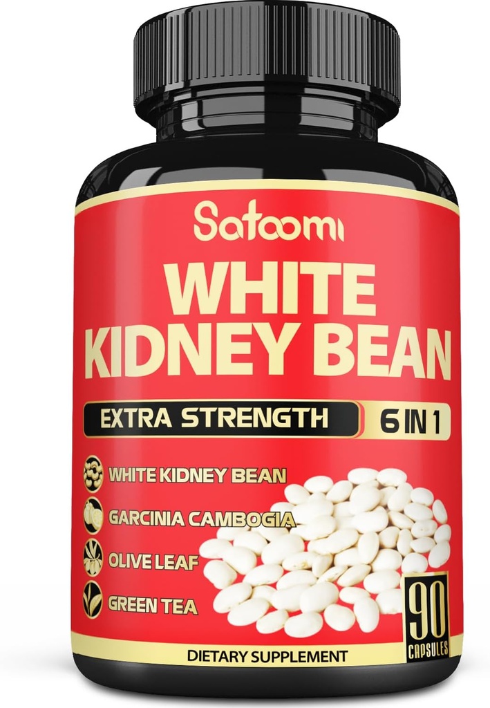 Satoomi 6 dalam 1 White Kidney Bean Extract Capsules -90 Capsules -3 Bulan Suply - Extra Blend with Olive Leaf, Green Coffee Bean & Green Tea - Dukung Carb Scale Down
