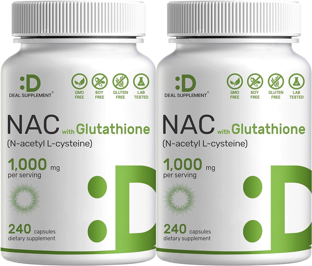 2 Pack NAC Supplemento (N-Acetyl Cysteine) 1.000 mg Servire con Glutathione ridotto, 480 capsule