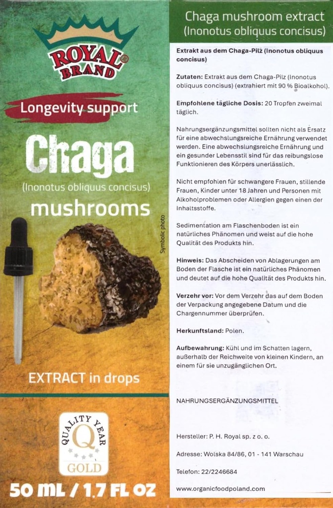 Chaga 丁针滴/Chaga 蘑菇/Than Than Chaga 蘑菇卡普苏尔/高剂量/液滴/1.7 FL OZ / 50毫升