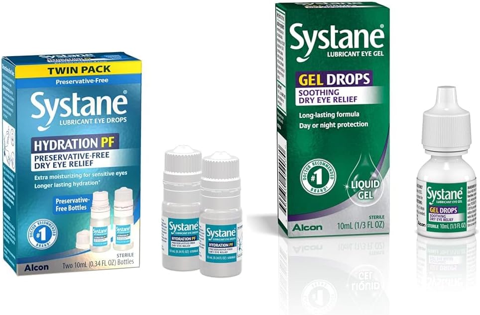 Systane Hydration Multi-Dose Konservierungsfreie Augentropfen Dry Eye Relief Twin Pack (2x10ml) & Lubricant Eye Gel Drops, 10-mL (Packaging May Vary)