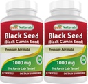 Best Naturals 2 Packs Black Seed Oil капсули 1000 mg (Non-GMO) Nigella Sativa - 100% Cold Pressed Black Cumin Seed Pills Съдържа Thymoquinoe 60 Count (Общо 120 Softgels)
