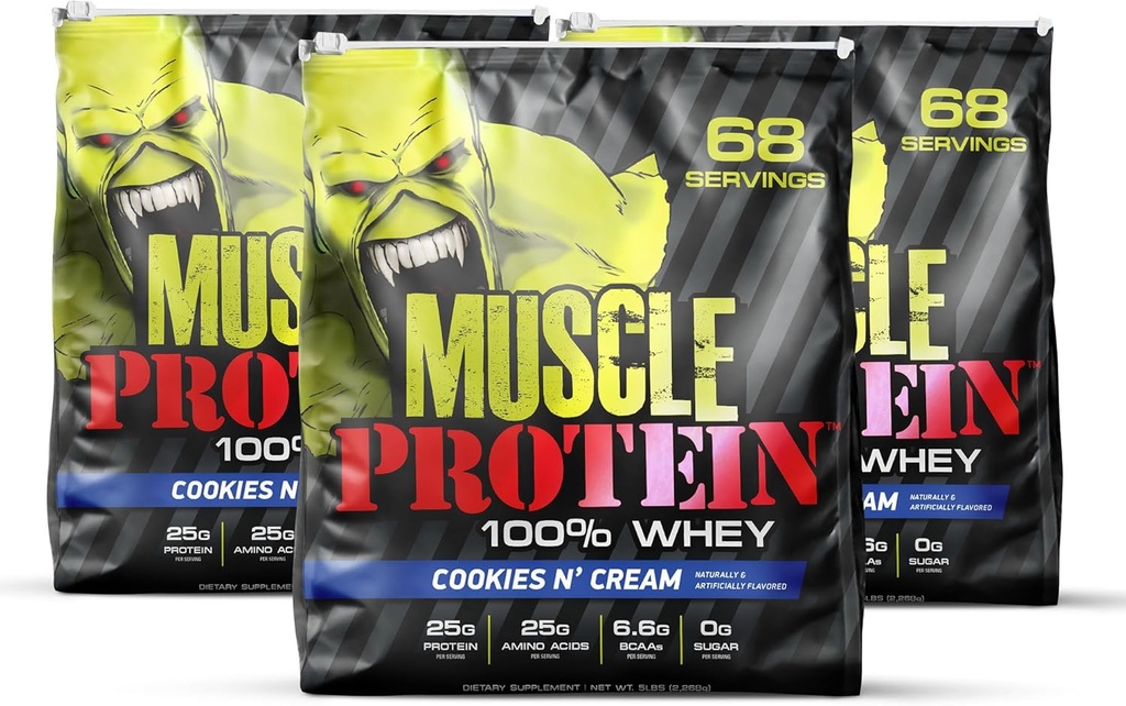 COLOSSAL LABS Muscle Whey Protein polvere di proteine aromatizzata, 25.000 mg di aminoacidi/Serving, filtrata a freddo (Packaging May Vary) (15 Pound (Pack of 3), Cookies & Cream)