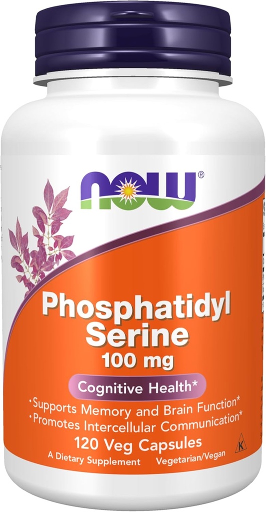 NOW Foods Supplements, Phosphatidyl Serine 100 mg med fosfolipidförening som härrör från Soy Lecithin, 120 Veg Capsules