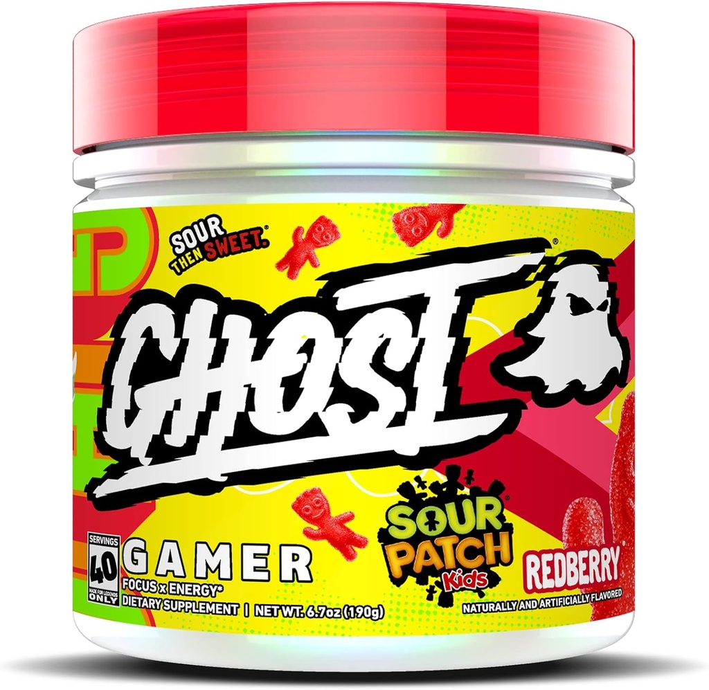 GHOST Gamer: Energy and Focus Support Formula - 40 Servierungen, Sauer Patch Kids Redberry - Nootropics & Natural Caffeine for Attention, Accuracy & Reaction Time - Vegan, Glutenfrei