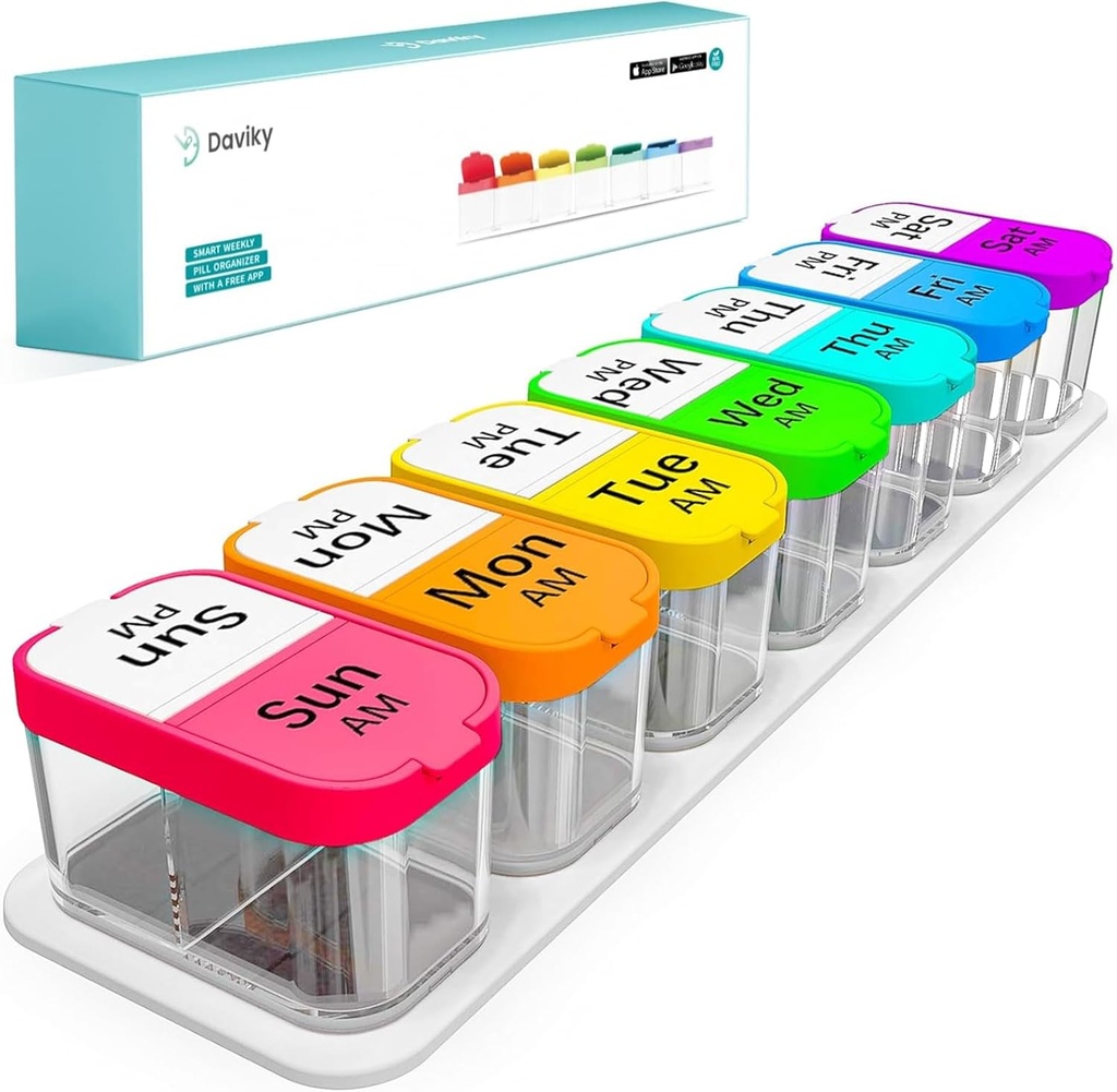 Daviky Extra Large pil Organizer 7 Dag, XL Weekly pil Box 2 keer per dag, AM PM Medicine pil Organizer voor Supplement, Big Daily Pill Case met grote container om vitamines en medicijnen te houden