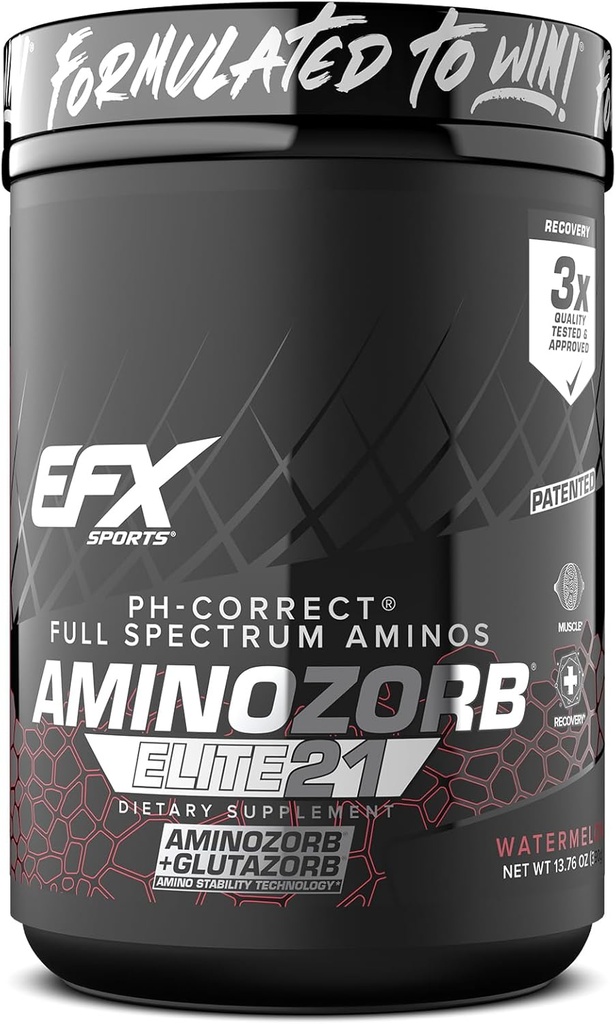 EFX Sports Aminozorb Elite 21 PH-Correct, Full Spectrum Aminos + Glutamina . Essential & Non Essential Aminós . Zero Açúcares .