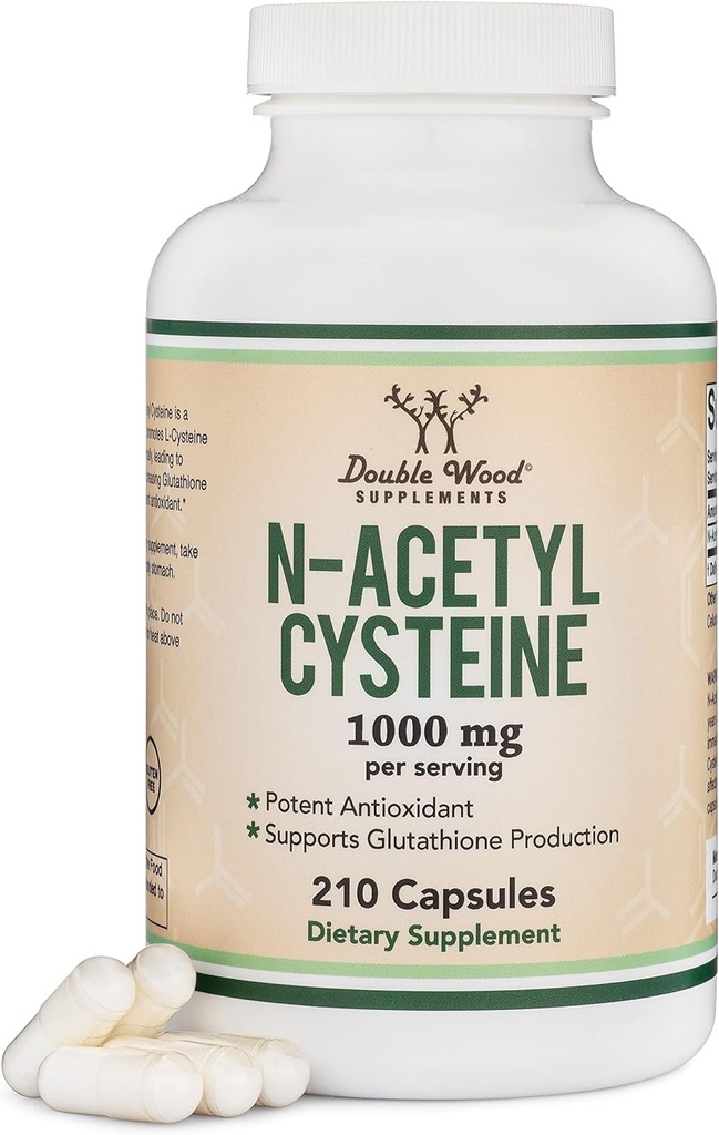 NAC Supplement N-Acetyl Cysteine (1 000mg per Serving 500mg per Cap, 210 Kapsule) (Tretia strana testované) s Odor Masking Technology Boost Glutatione Levels by Double Wood