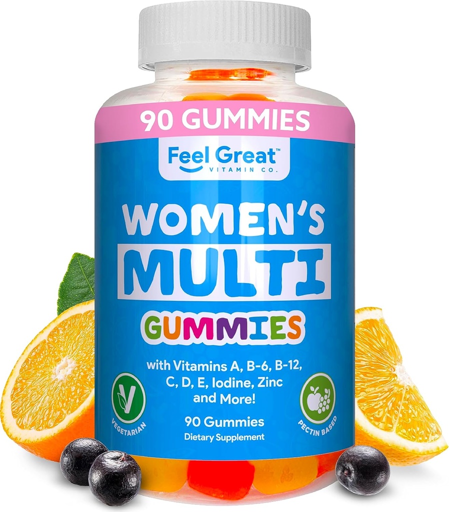 Multivitamin-Gummy für Frauen von Feel Great Vitamin Co | Multi Kaubare Gummy-Ergänzung mit Vitamin A, B-6, B-12, C, D, E, Biotin, Choline, Folsäure, Zink &amp; Mehr