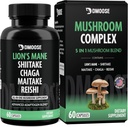 Lions Mane Mushroom Complex - 5300 mg Adaptogen blanding for hukommelse, fokus og immunstøtte - 5 i 1 Lionsmane, Chaga, Maitake, Shiitake og Reishi Extract, Nootropic Mushroom Supplement Kapsler