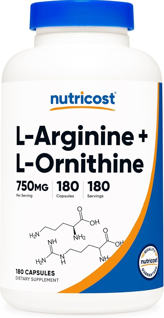 Nutricost L- arginina L- Ornityna 750mg; 180 kapsułki