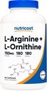 Nutricost L-Arginină L-Ornitină 750 mg; 180 capsule