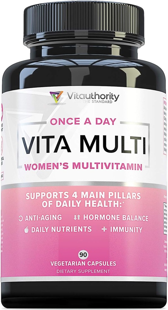 Vitauritity Multivitamine pour les femmes Femmes. Supplément quotidien multivitamine avec DIM, Iodine, Ashwagandha soutient le teint juvénile, cortisol sain et équilibre œstrogène 30 jours