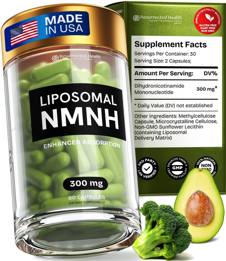 Liposomal NMNH suplementari (Dinhydronicotinamid Mononucleide) - High Purity NAD per a l'Aning, Energia, focus - Pure NMNH Orgueic 60 Capules - 300mg