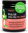 LEGION Pulse Pre Workout 补充 - 所有天然氮氧化物 Preworkout 喝到靴状能量, Creatine Free, Naturally Sweeted, Beta Alanine, Citrulline, Alpha GPC (咖啡因自由绿色苹果)