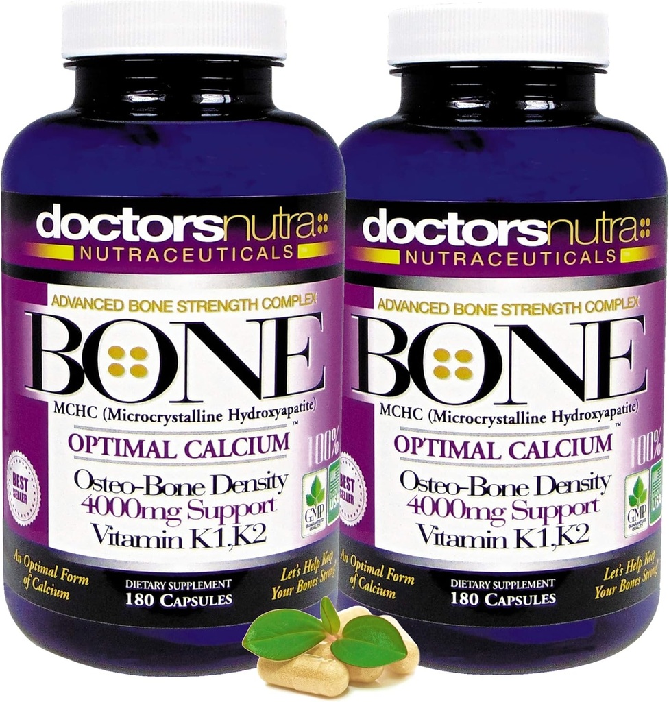 (Pack of 2) Calcium 1000 Milligrams with 4000 Milligrams MCHC for Complete Calcium Maximum Bone Strength Support by Doctors Nutra Nutraceuticals Plus K1. K2, Magnesium, Vitamin D, Zinc, and More