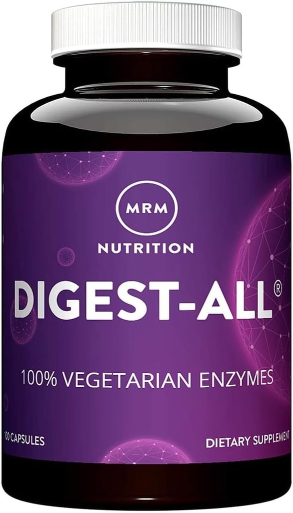 MRM Nutrizioa Digest-All | Digestio digestive entzimak | Digestio eta absortzio hobetua | Lactase + Amylase + Lipase | Blokea eta Gasa lagun dezake | % 100 begetariarra | Gluten-Free | 50 zerbitzu