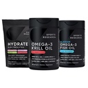 Sports Research® Antarctic Krill Oil Omega-3 Mini-Softgels 500mg with Phospholipids, Choline, Astaxanthin, Triple Strength Omega-3 Burpless Fish Oil 1250mg, Sugar Free Multi Flavor Hydrate Electrolyte