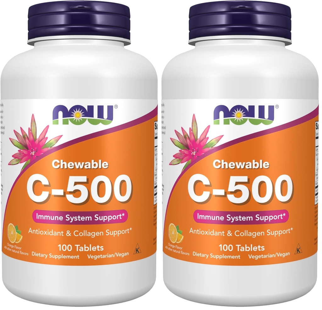 NOW Supplements, Vitamin C-500, Antioxidant Protection*, Orange Juice Flavor, 100 Chewable Lozenges (Pack of 2)
