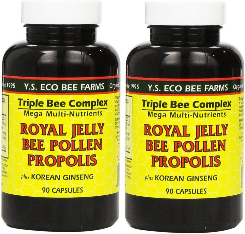 YS Eco Bee Farms, Royal Jelly Bee Pollen Propolis plusz koreai Ginseng, 90 kapszula (2Pack)