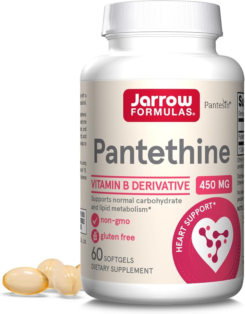 Jarrow Formulas Pantethine 450 mg - Ableitung von Vitamin B5-60 Servierungen (Softgels) - Unterstützung Herzgesundheit, Kohlenhydrat & Lipid Stoffwechsel - Coenzym A (CoA) Precursor - Pantothenic Acid Supplement