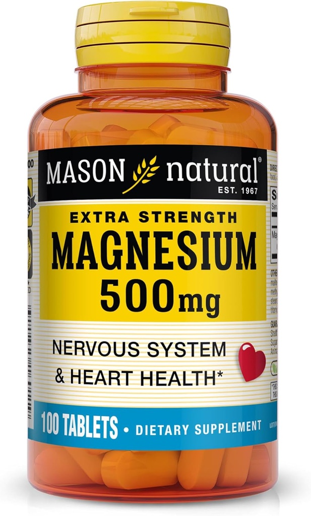 Mason Natural Magnesium 500 mg Extra Styrka, 100, Dag Supply, 1 Pack