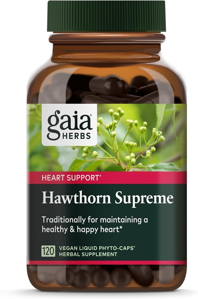 Gaia Herbs Hawthorn Supreme - Hawthorn Berry Supplement - med urter som tradisjonelt brukes til å støtte hjertehelse * - 120 Vegansk flytende pyto-kapsler (60-dagers forsyning)