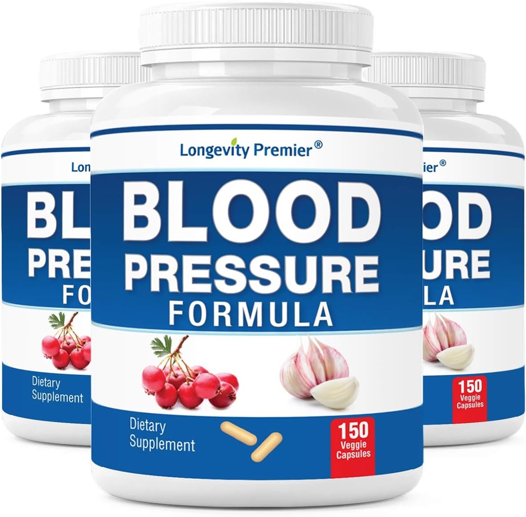 [3-Bottle X 150 Caps] Longevity blood Pressure Formula - Scientifically formulated with Hawthorn ' 12+ نوعية الأعشاب الطبيعية