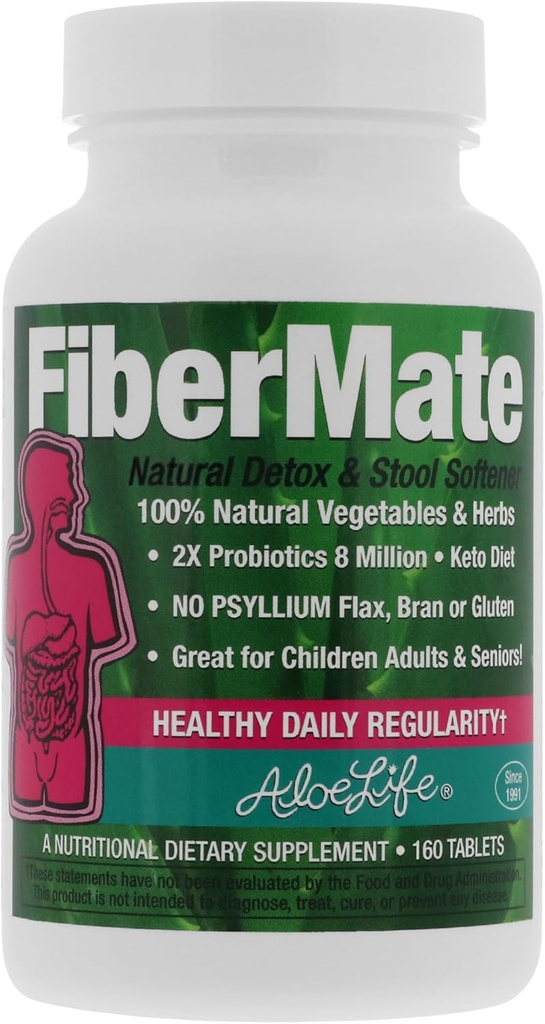 Aloe Life - FiberMate Tablets, Body Detox & Stool Softener, Vegetables & Herbs, Gentle Irregularity Relief, Safe Digestive Support, No Psyllium or Bran, Gluten- & Dairy-Free (160 Tablets)