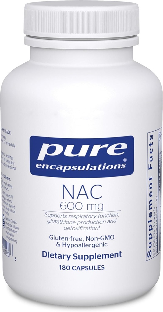 Encapsulacións puras NAC 600 mg - N-Acetyl Cysteine NAC Suplemento para a saúde do pulmón e soporte inmune, Soporte para fígado e antioxidantes * - con N-Acetil-L-Cysteine - 180 cápsulas