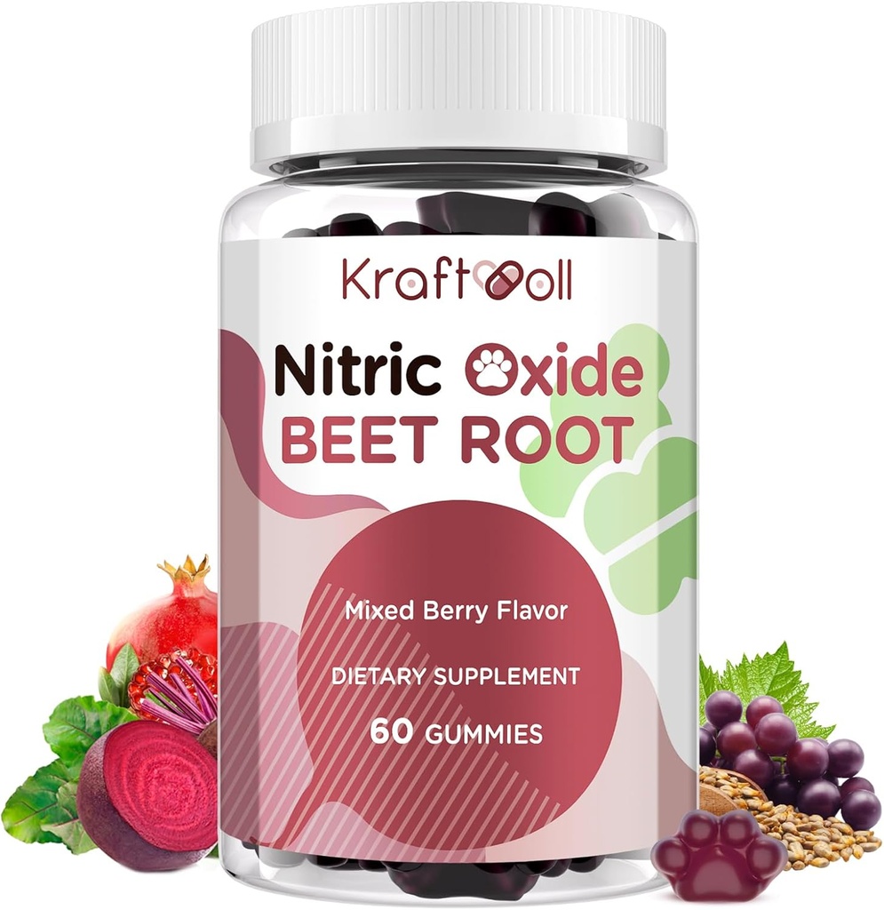 Beet Root Gummies 6000mg - Grape Seed, Pomegranate, Vitamin C & B12 - Kişi üçün Nitric oksigen - Qarışıq Berry Flavor - 60 Gummies