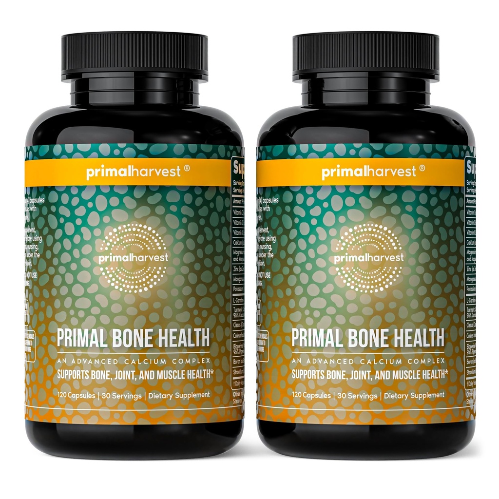 Primal Harvest 2 Pack, Primal Bone Health Calcium Carbonate Bone Health Complex for Men & Women with Calcium, Magnesium, Zinc, Manganese, Potassium, & L-Carnitine (240 Capsules)