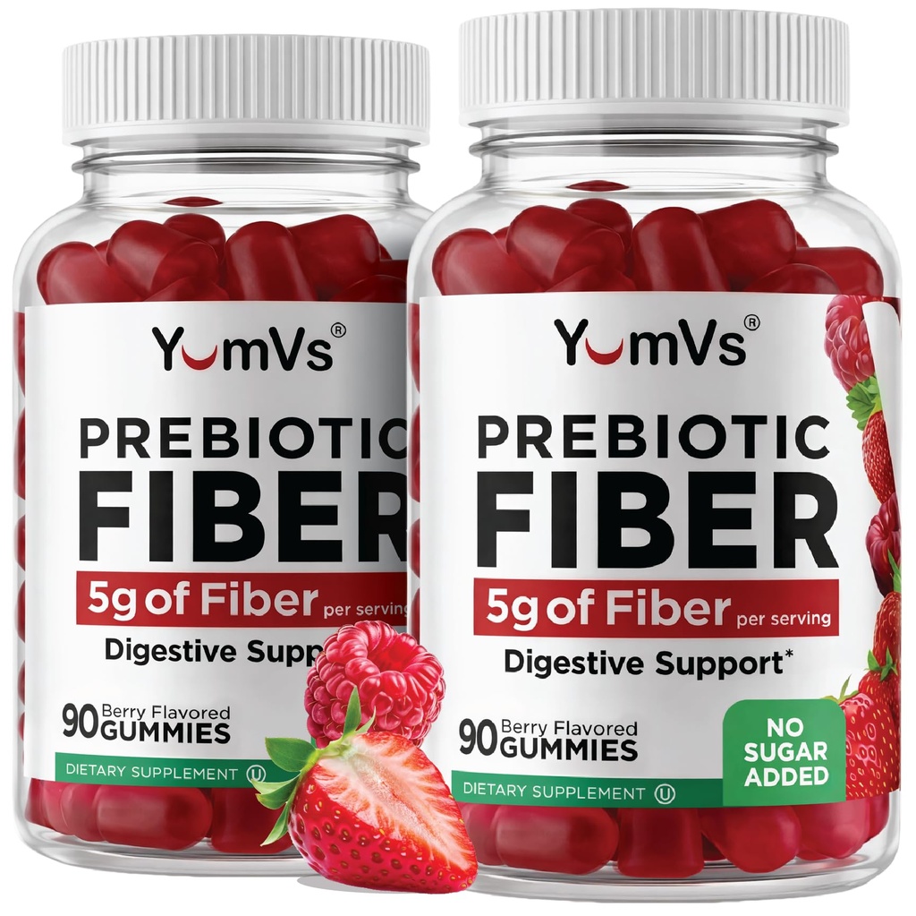Yum-Vs - Prebiotic Fiber Gummies for Adults & Kids - 5g Digestive Aid Gummy Fiber Supplement - Keto Friendly Prebiotic Daily Fiber Supplement for Women & Men - No Sugar Added Dietary Fiber (90 Count)