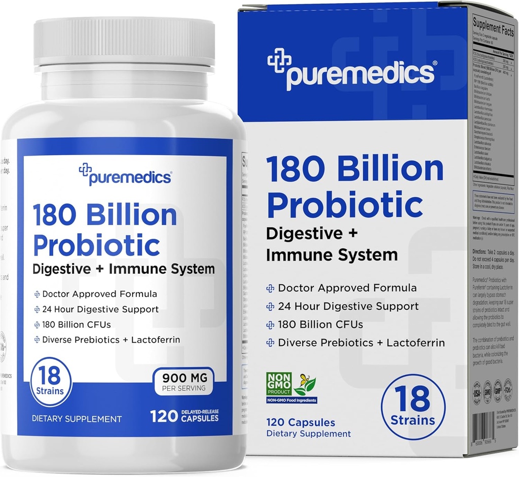 Lựa chọn Công thức Probioses 180 Billion CFU - 18 Strains + Licfeerrin + Premichs - Imune, Diaive & Gut Health - Conseration, Diarrea, Gas & Bloating - cho phụ nữ & Men - 120ct