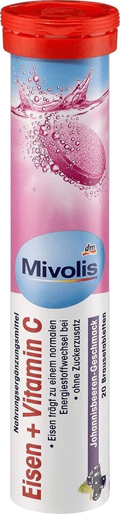 Mivolis Železo + Vitamín C šumivé tablety - Dietetické doplnky 1 Balenie x 20 ks 