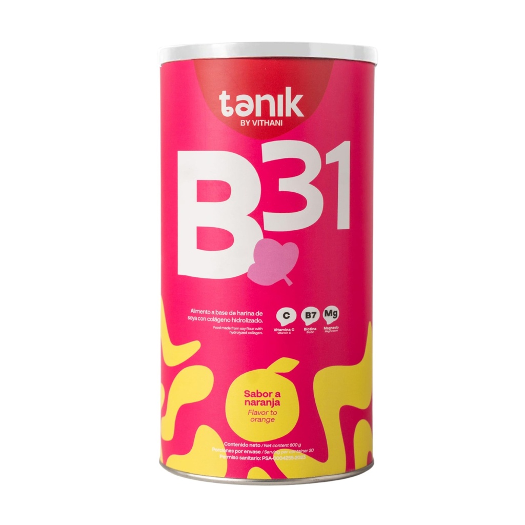 Vithani B31 Colageno with Magnesium Citrate, Vitamin D, Vitamin E and Biotin – Collagen Plus Vitamin C for Skin, Hair and Nails, Orange Flavor, 20 Servings